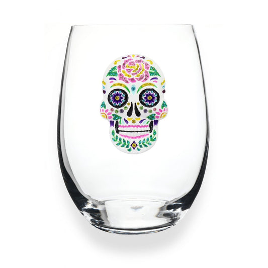 Picture of Sugar Skull Jeweled Stemless Wine Glass