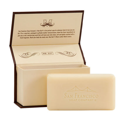 Bar of soap in a branded box from San Francisco Soap Company.