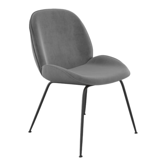 Gray upholstered chair with black metal legs.