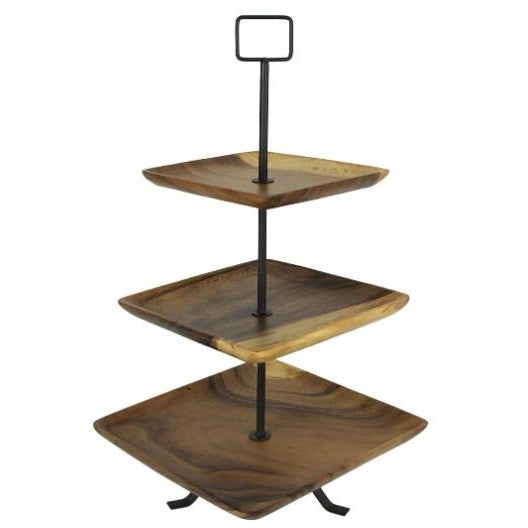 Picture of Polished Wood 3-Tier Square Plate Stand