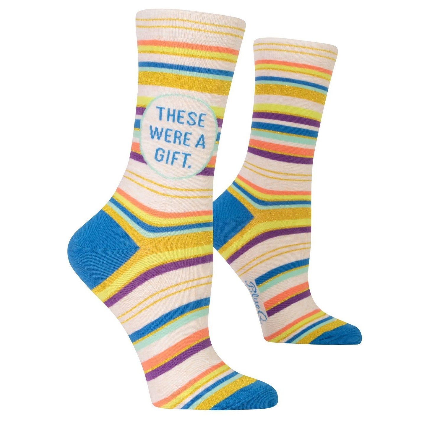 Colorful socks with stripes and "THESE WERE A GIFT" text.
