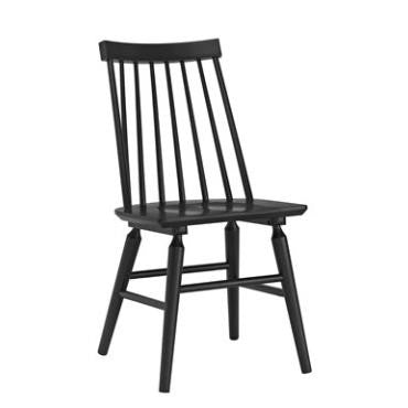 Simple black wooden chair with a spindle back.