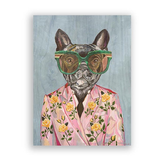Picture of "Gucci Frenchie on Blue" Wood Block Art Print