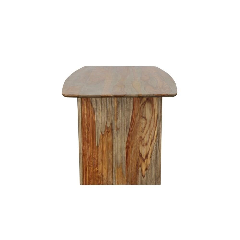 Wooden table with distinct grain pattern, viewed from the side.