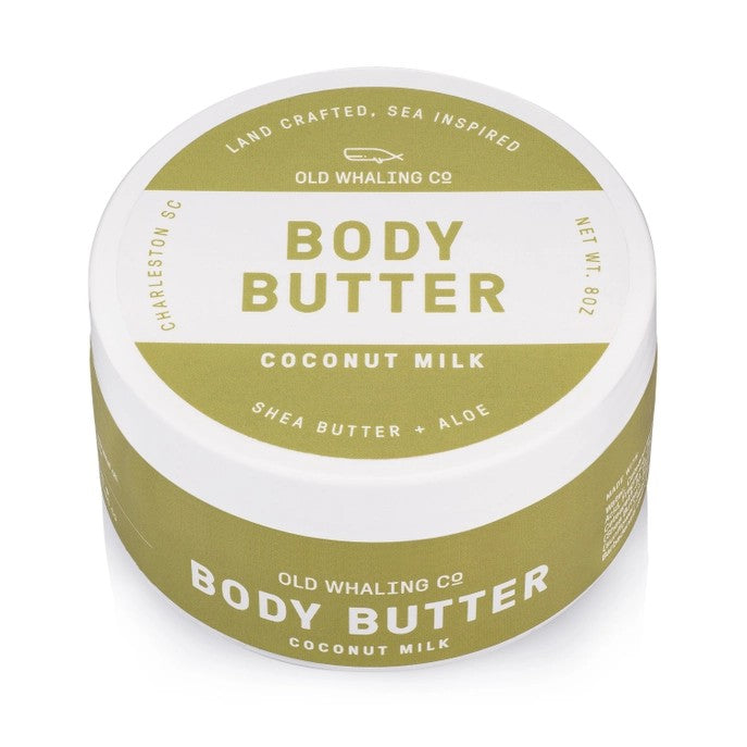 Coconut milk body butter from Old Whaling Co, enriched with shea butter and aloe.