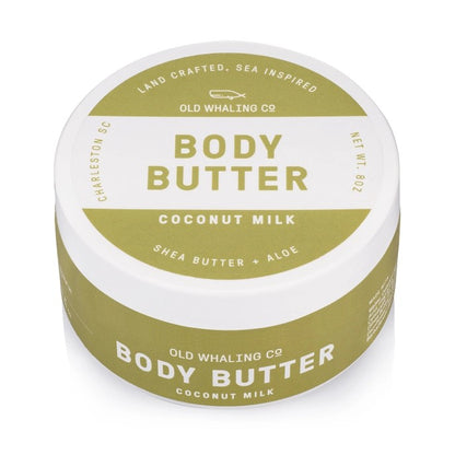 Coconut milk body butter from Old Whaling Co, enriched with shea butter and aloe.