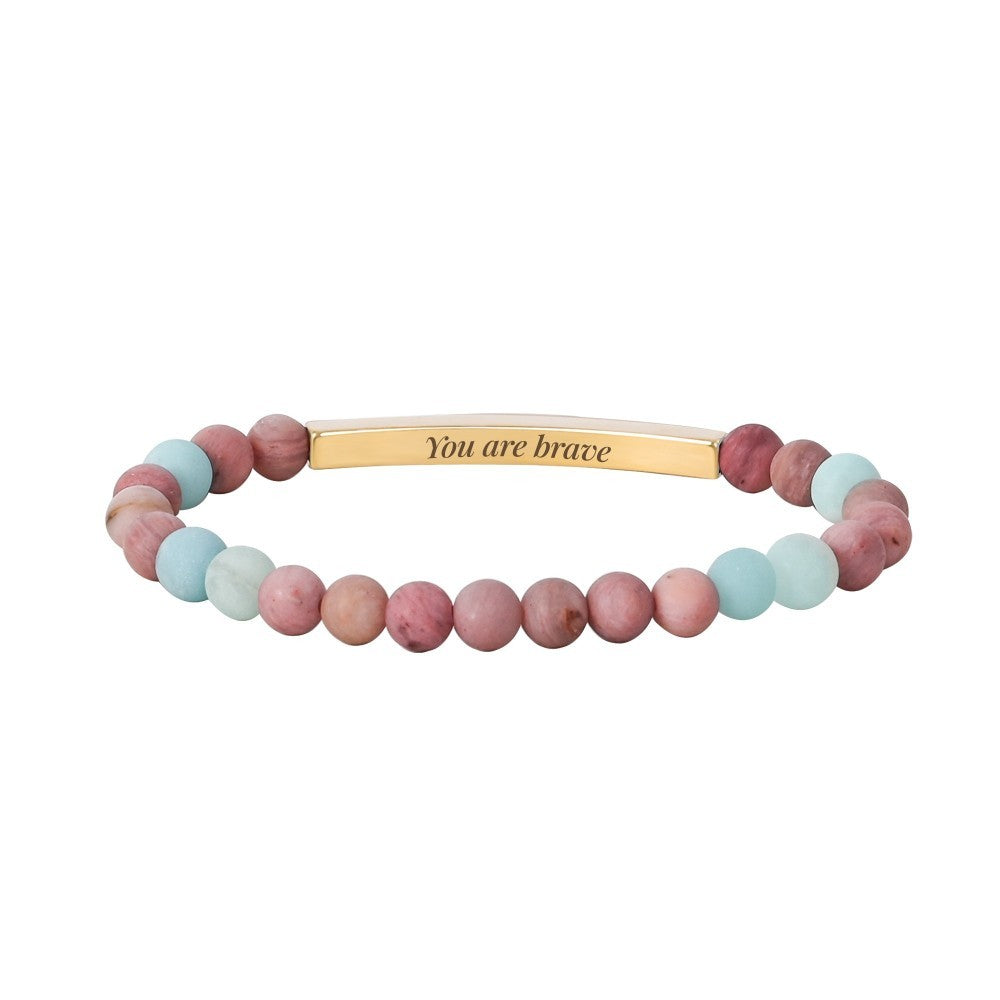 Beaded bracelet with "You are brave" gold plate.