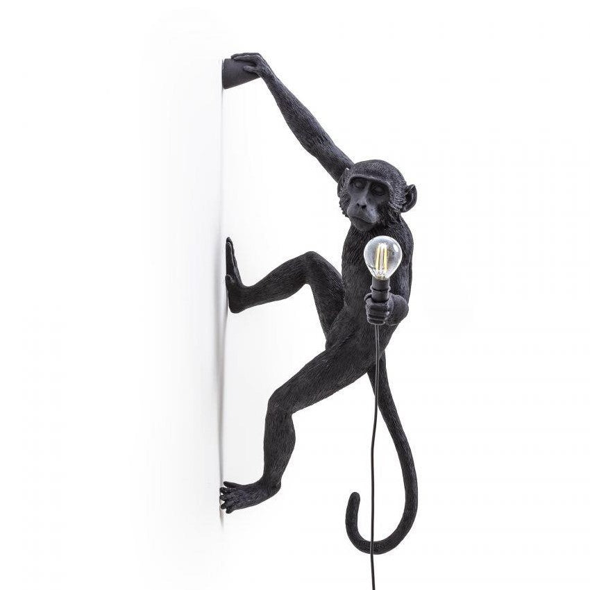 Monkey wall lamp holding a light bulb.