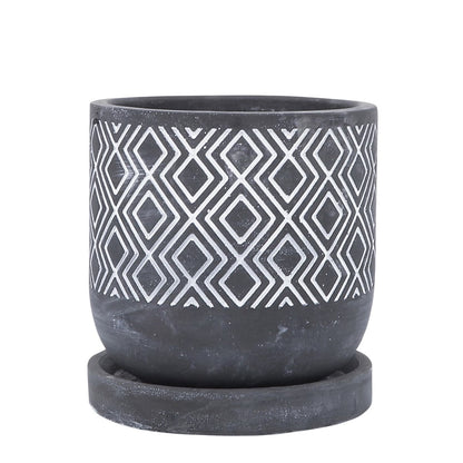 Picture of Planter and Saucer with Diamond Pattern, 6" Size Gray