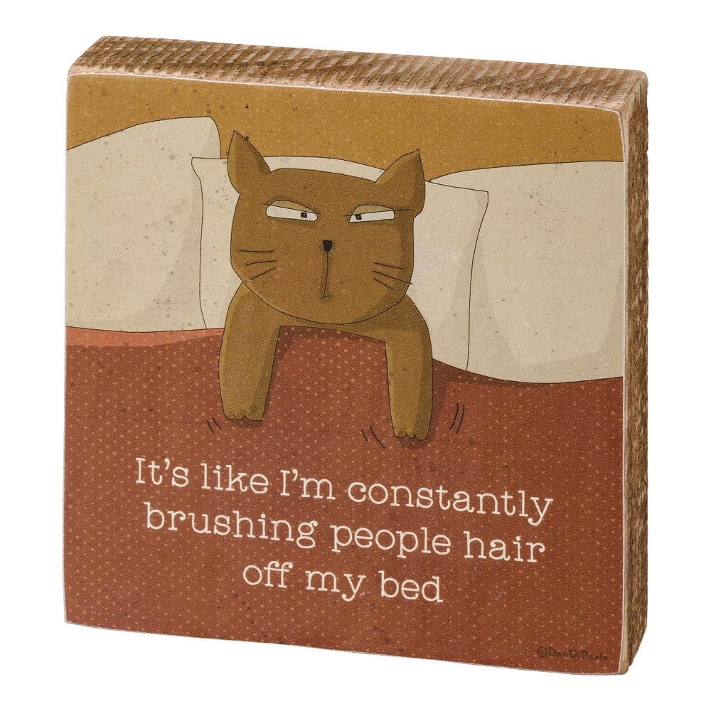 Picture of Brushing People Hair Off Cat Block Sign