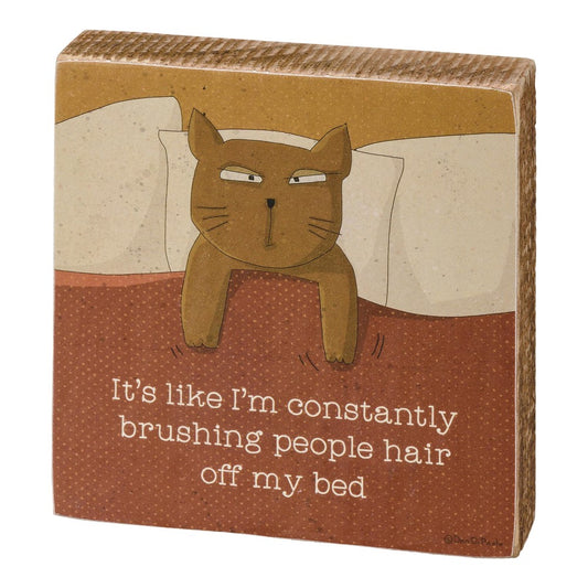 Picture of Brushing People Hair Off Cat Block Sign