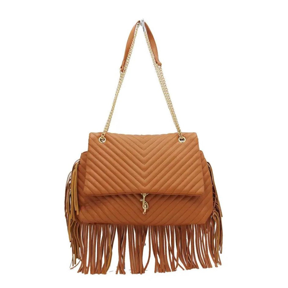 Picture of Chevron Messenger Bag with Fringe Brown