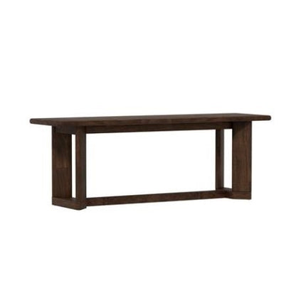 Dark wooden rectangular table with sturdy legs.