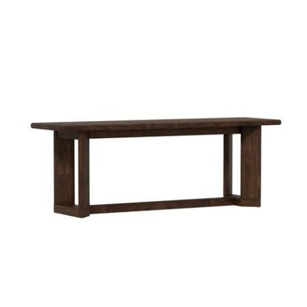 Dark wooden rectangular table with sturdy legs.