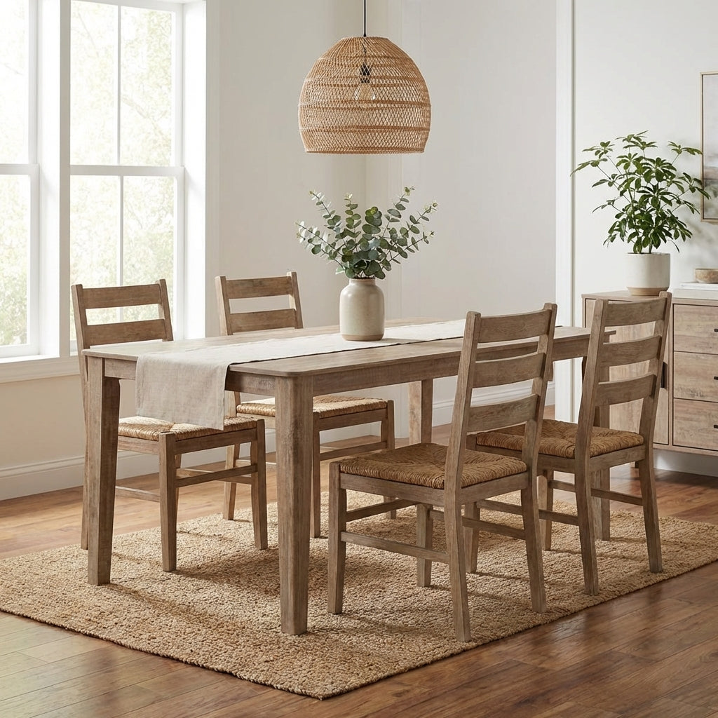 Wooden rectangular table with simple design.