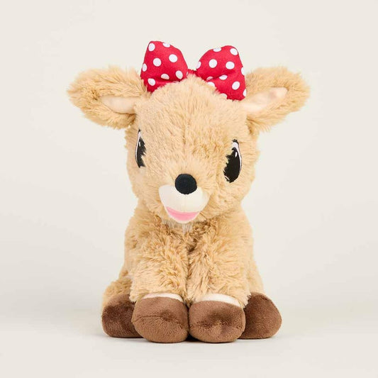 Cute plush deer with red polka-dot bow.