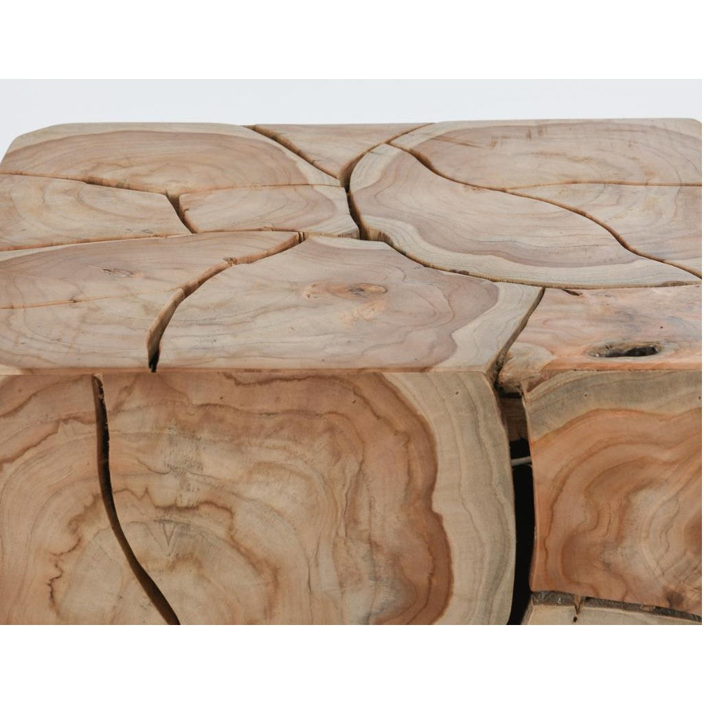 Close-up of a wooden table with a natural, cracked surface design.