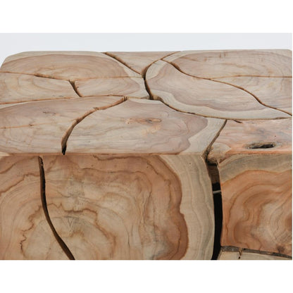 Close-up of a wooden table with a natural, cracked surface design.