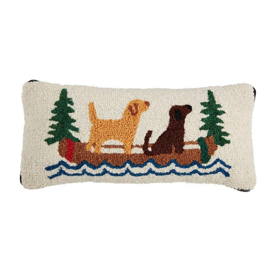 Picture of Canoe Dogs Hooked Wool Pillow