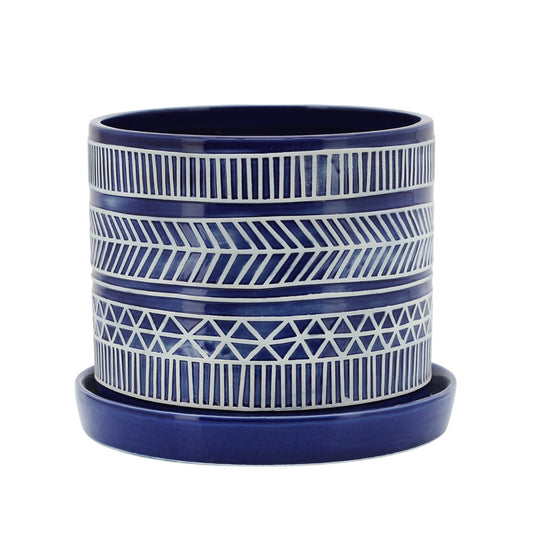 Picture of Tribal Blue Planter with Saucer, Large