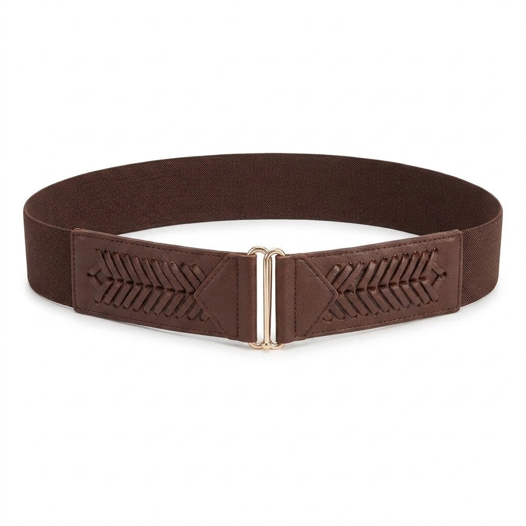 Brown braided belt with metal buckle accent.