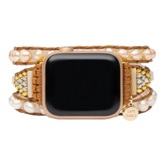 Smartwatch with a beaded, multi-strand bracelet.