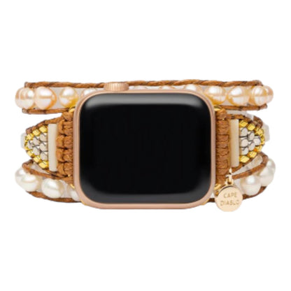 Smartwatch with a beaded, multi-strand bracelet.
