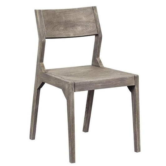 Simple wooden chair with a gray finish.
