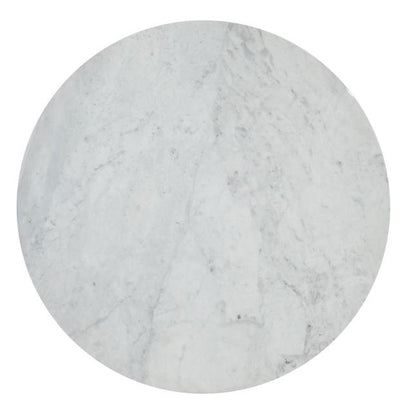 Circular marble slab with subtle gray veining.