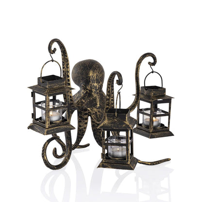 Octopus holding three lanterns with candles.