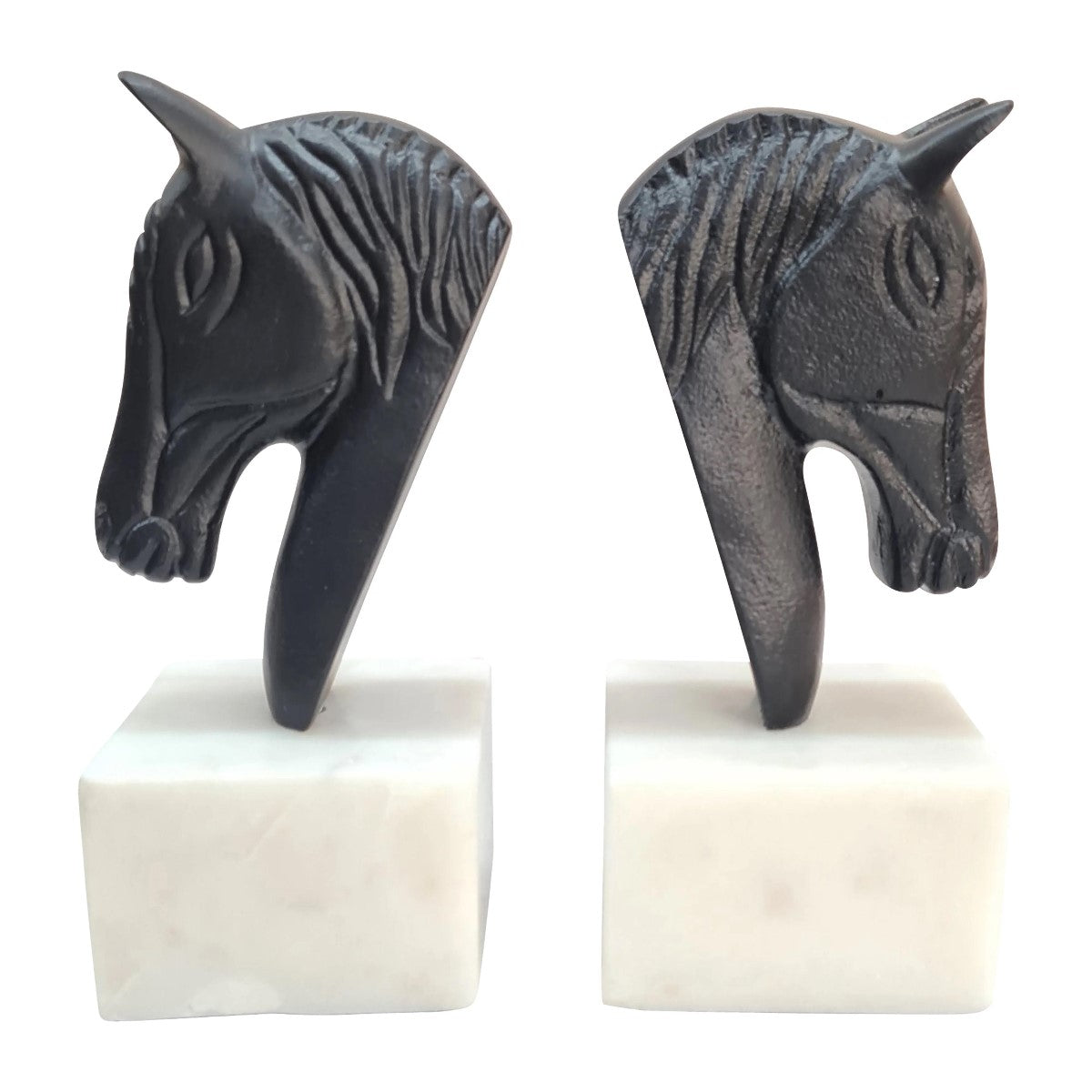 Picture of Horse Head Black Metal Bookends on Marble Base