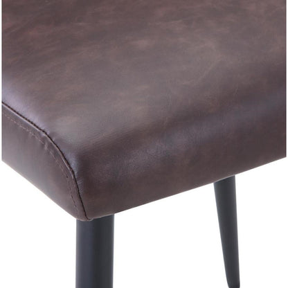Brown leather chair seat with black metal legs.