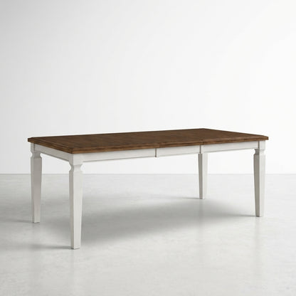 White wooden chair with slatted back and natural wood seat.
