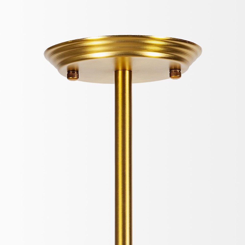 Gold ceiling mount with a slim rod and a round base.