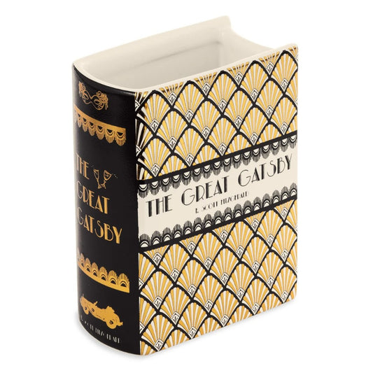 Ceramic vase shaped like "The Great Gatsby" book.