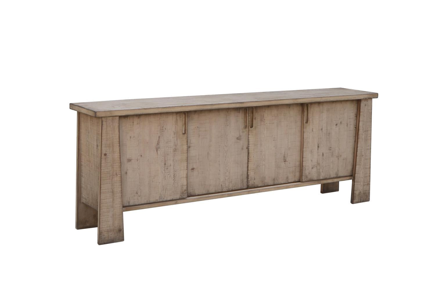 Wooden sideboard with a rustic finish, featuring sliding doors.