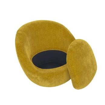 Yellow lounge chair with cushion, modern and cozy design.