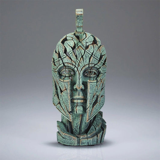 Fragmented stone bust with intricate cracks and serene expression.