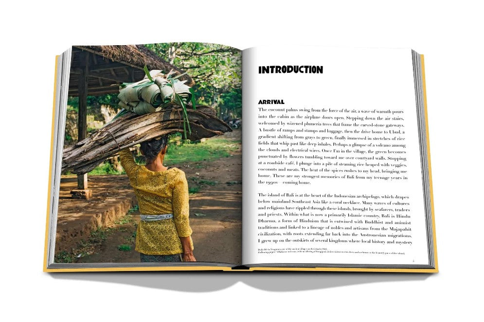 Open book with a woman carrying wood on her head, beside a text introduction.