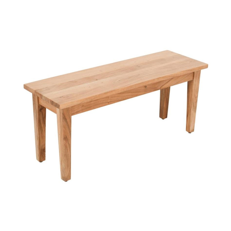 Simple wooden bench with four legs and a flat top.