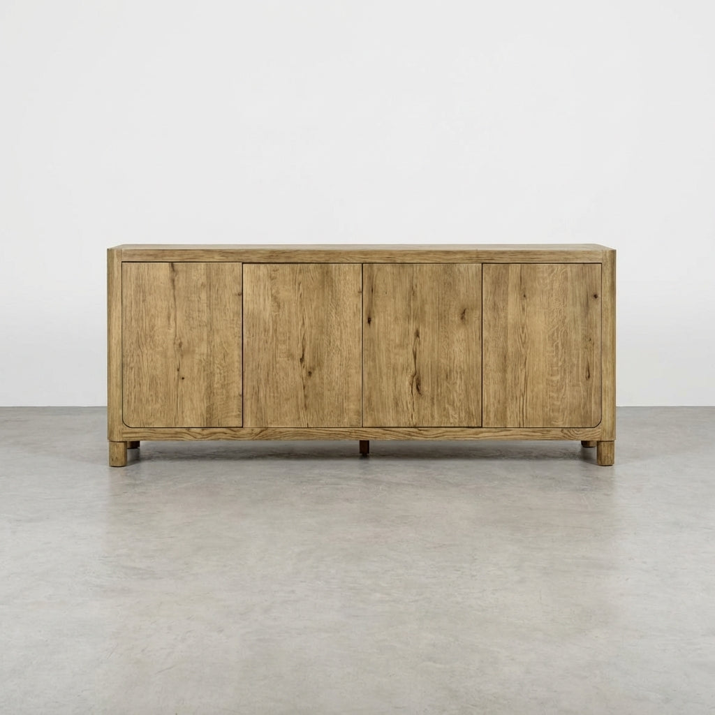 Wooden sideboard with four cabinet doors.