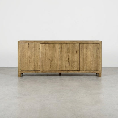 Wooden sideboard with four cabinet doors.