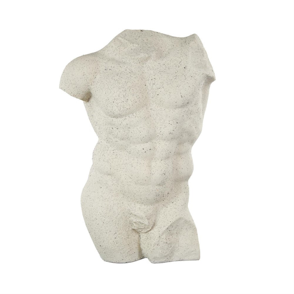 White marble male torso sculpture.