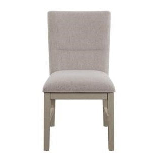 Gray upholstered chair with a simple, modern design.