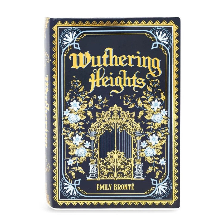 "Wuthering Heights" ornate book cover with floral and gate design.