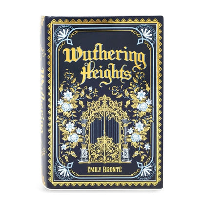 "Wuthering Heights" ornate book cover with floral and gate design.