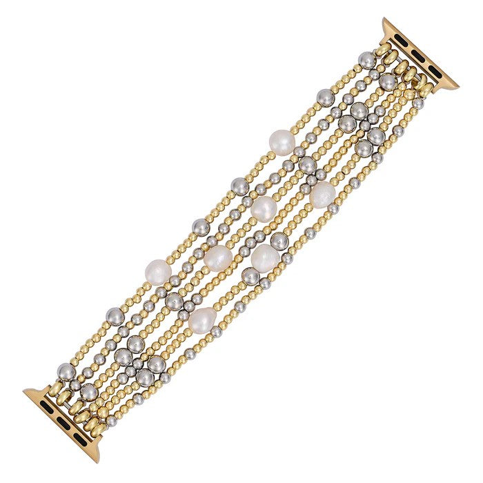 Gold and silver beaded bracelet with pearl accents.