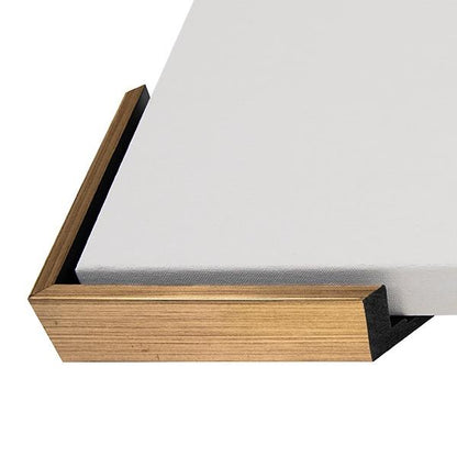 Wooden frame corner with canvas edge.