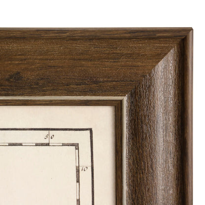 Wooden frame corner with partial drawing and measurements.