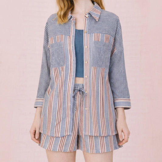 Stripe Woven Shirt Top & Shorts Set